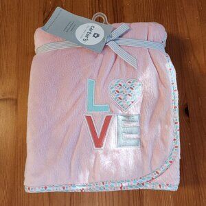Carter's pink baby blanket LOVE heart applique New Carters